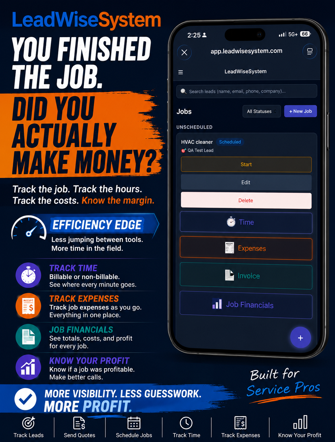 LeadWiseSystem — Track the job. Track the hours. Know your profit.